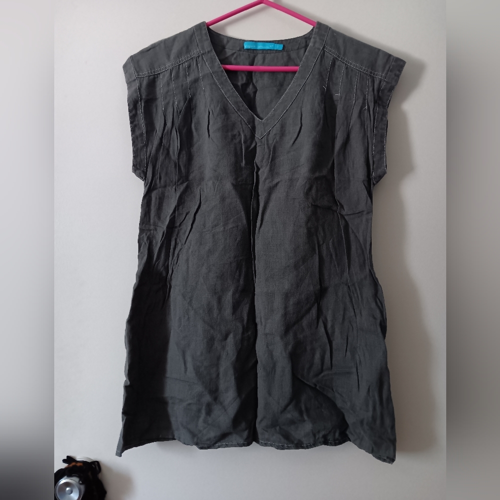 VIRGINIA JOHNSON Grey Linen Pullover Top S